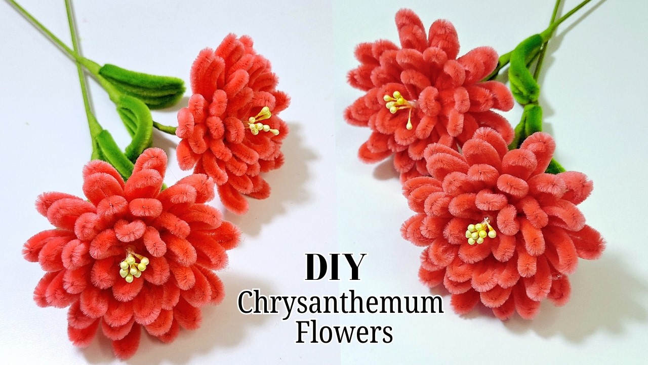 How to Make a DIY Red Chrysanthemum Pipe Cleaner Flower 🌺