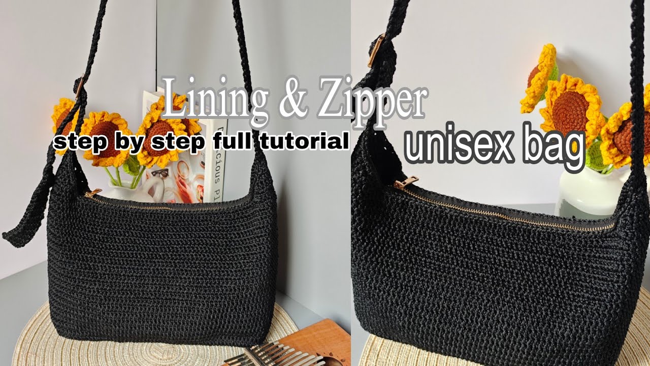 Crochet Unisex Bag Tutorial | Step-by-Step with Lining & Zipper| Cozy Craft 