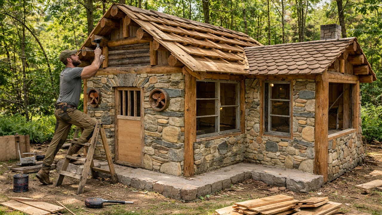 Building a Cozy Log Cabin in the Forest | Warm Rustic Shelter for Survival