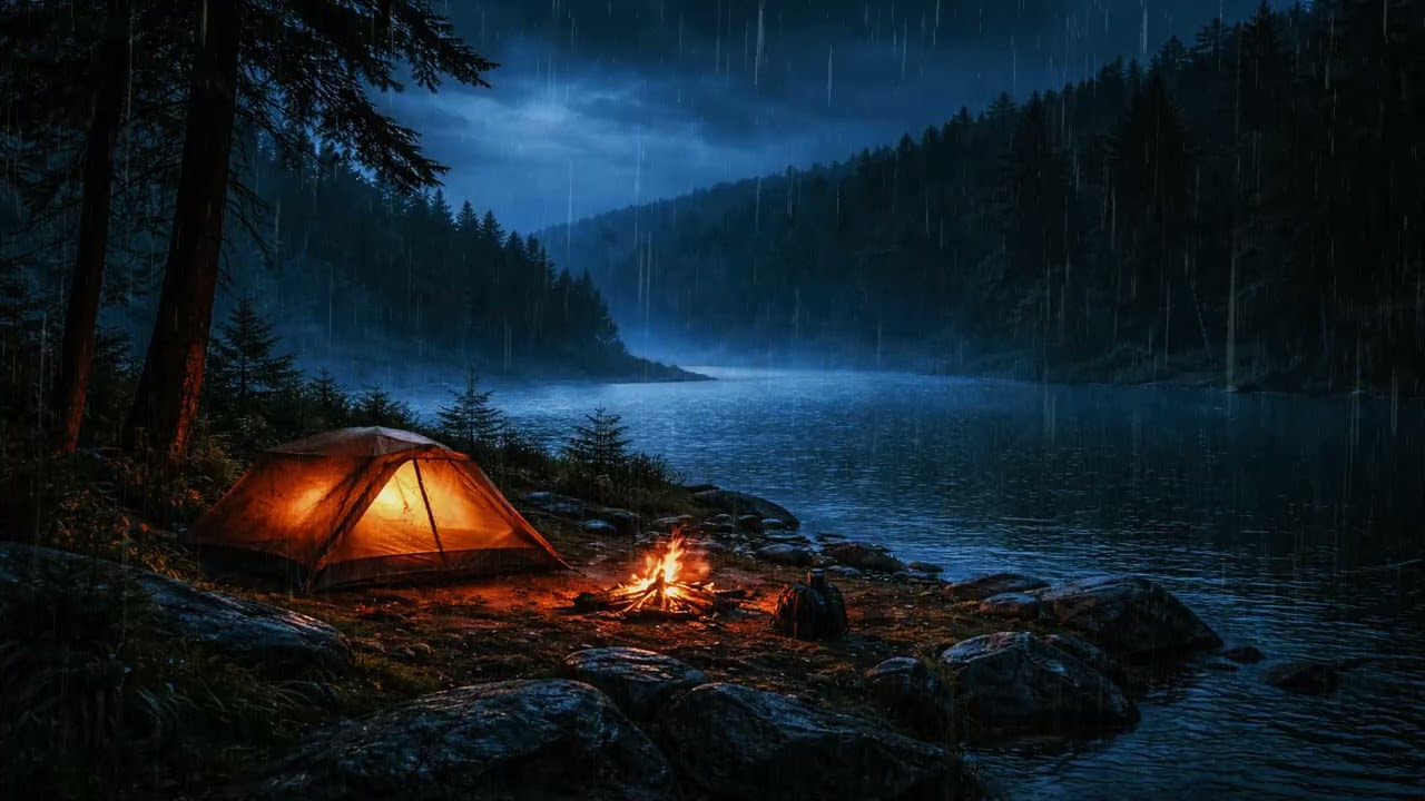 Relaxing Rain Sounds | River Bend Tent Night – Gentle Rain