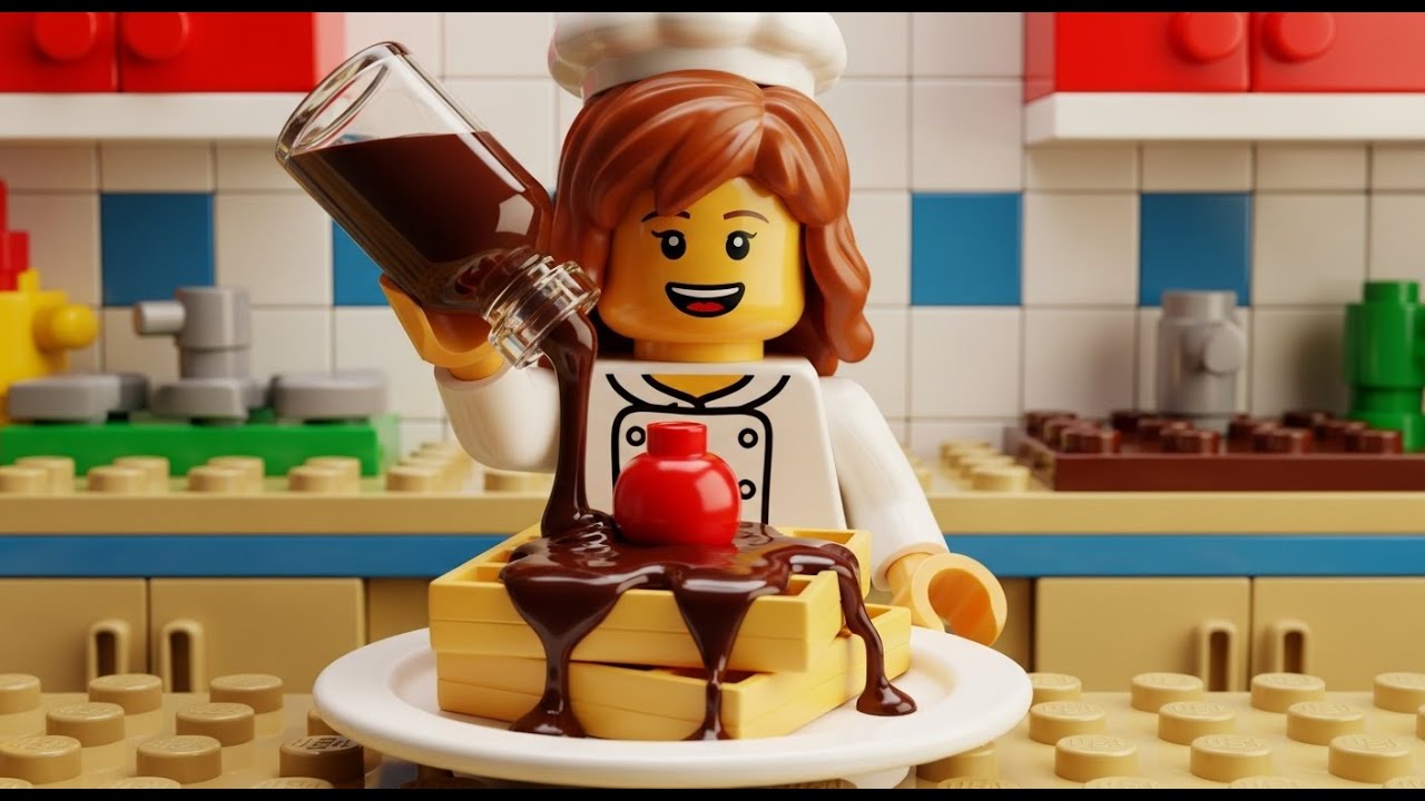 Real Chocolate Sauce On LEGO Waffles: Satisfying ASMR 🧇🍫