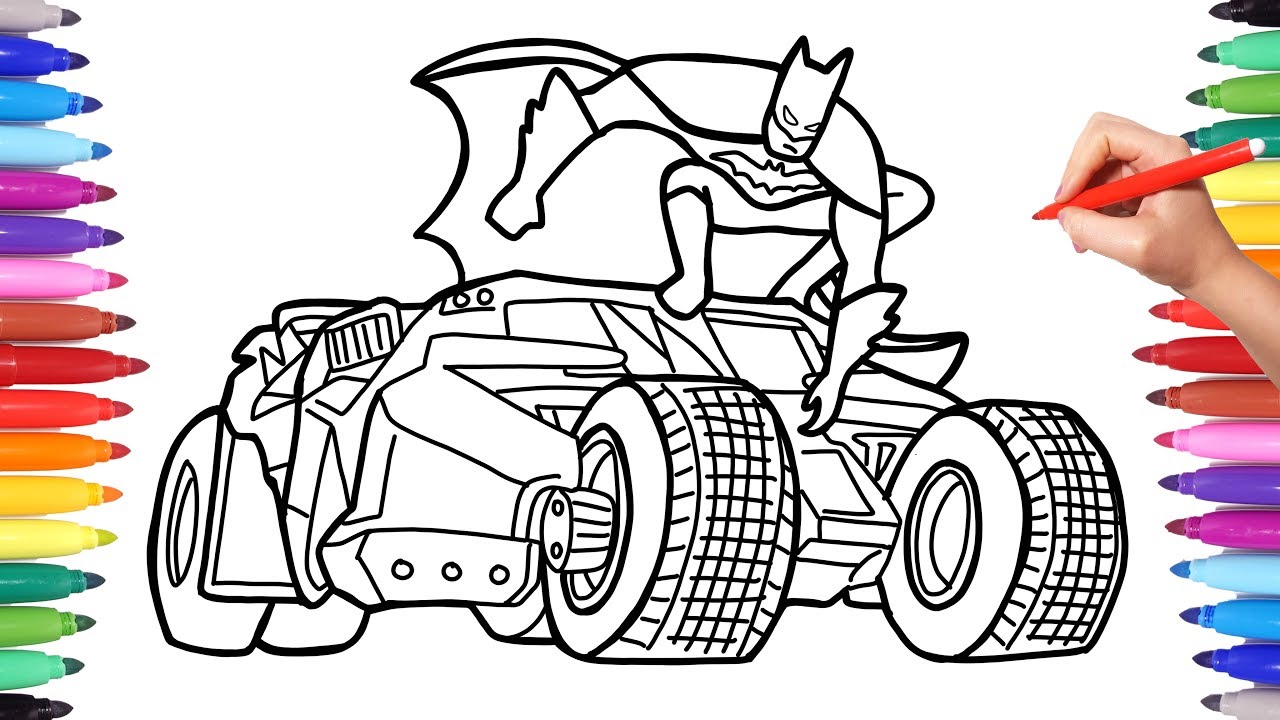 Batman Car Coloring Pages for Kids, Drawing and Coloring the Batmobile, How to Draw Batman