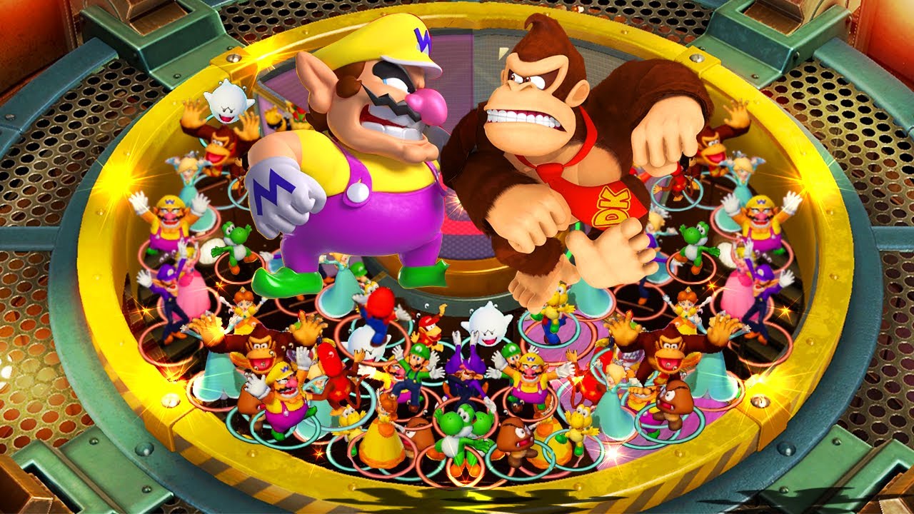 Super Mario Party - Lucky Team Color Battles - Wario Yellow Team vs Donkey Kong Brown Team