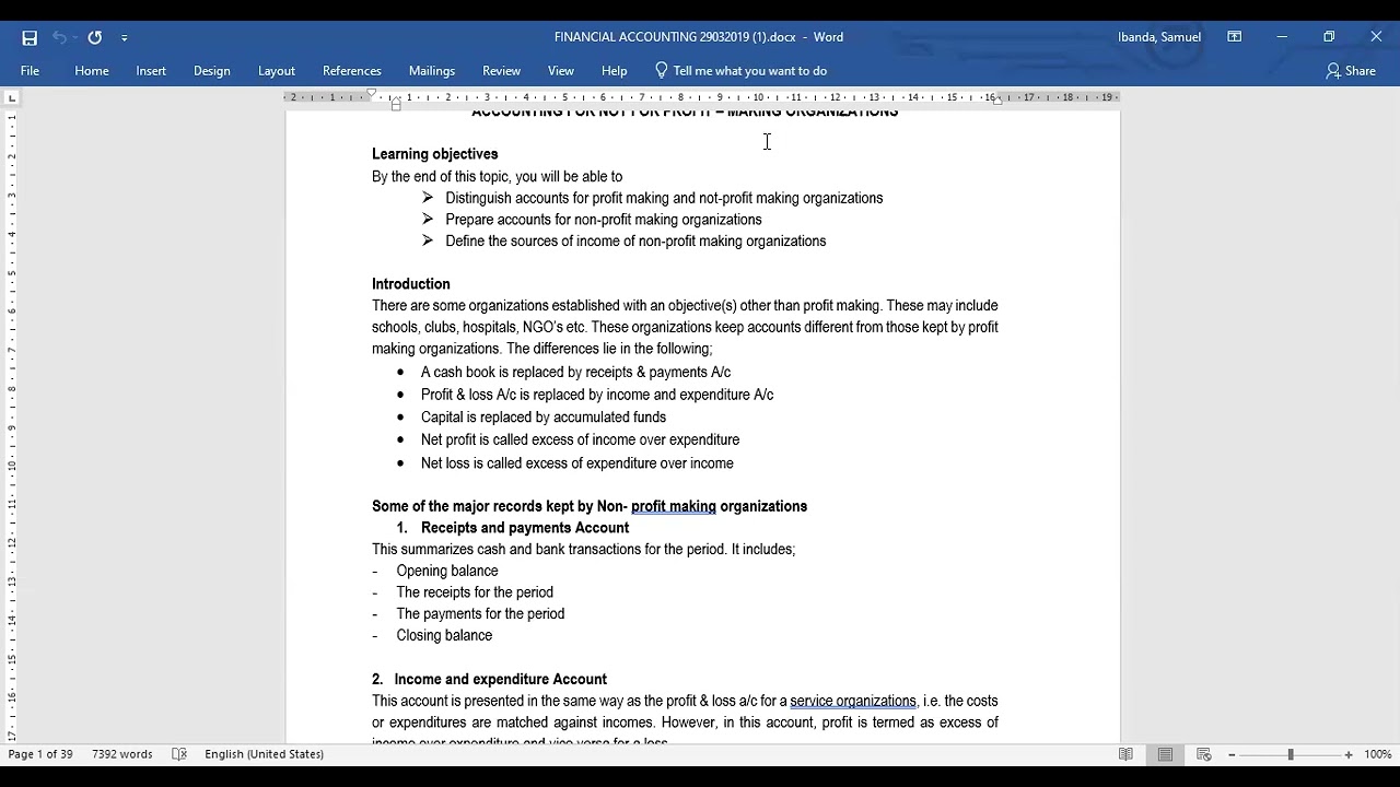 Non for Profit Accounting