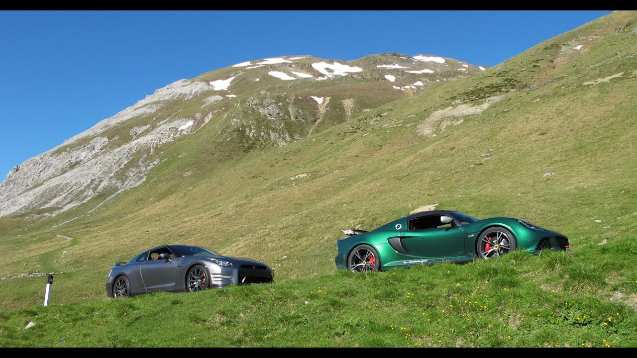 Nissan GTR vs Lotus Exige V6 Cup in the Alps (Furka Pass)