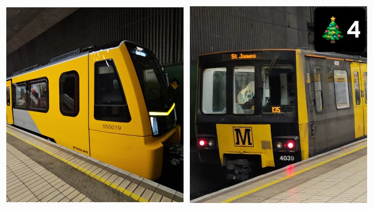 Advent with Bus Boy 2025 Day 4: Tyne & Wear Metro 555019 and Metrocars 4061/4039 at Gateshead