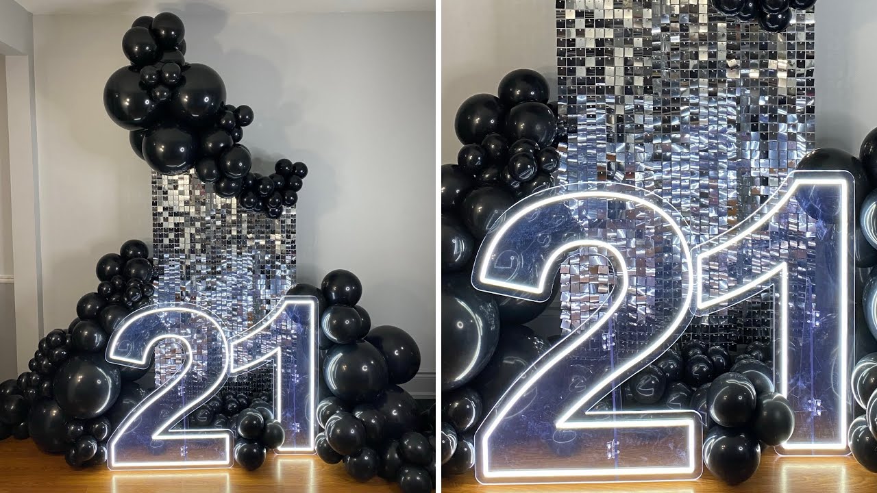 21 Birthday Decoration | Black Balloon Garland | Shimmer Panels