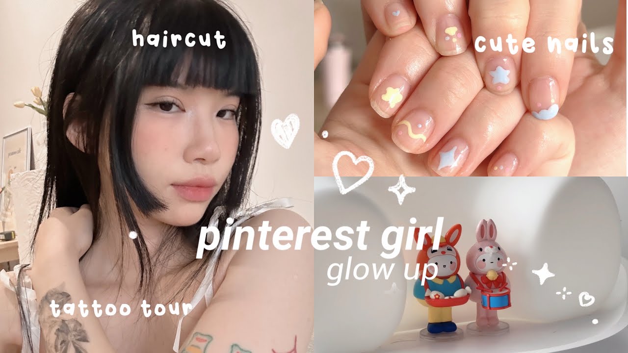 pinterest girl GLOW UP transformation 🧸🌷 self care day vlog, hime haircut, nails + tattoo tour ☁️