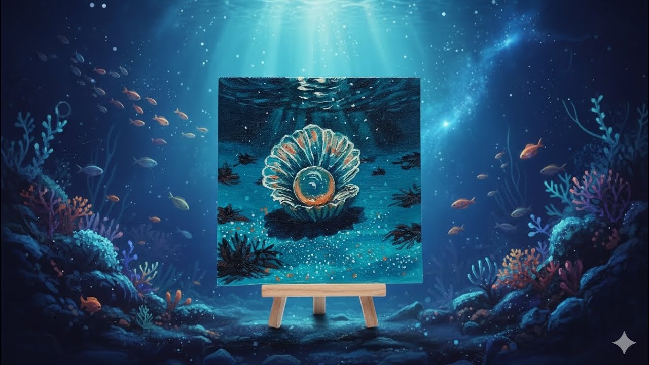 Mini Canvas Acrylic Painting Sea shell in the Ocean Easy Paint Ideas for beginners Process Tutorial 
