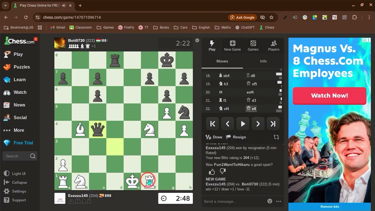 CHESS.COM win! (BLITZ 5min)