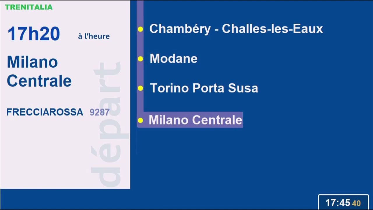 Annonces en gare de Lyon Part Dieu du d&eacute;part de Treinitalia n&deg;9287 Fran&ccedil;ais Anglais Italien