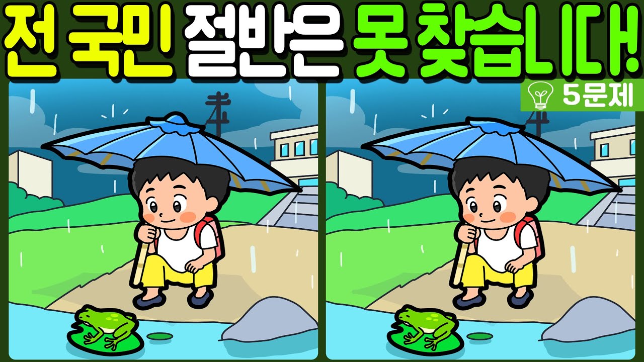 【다른그림찾기/치매예방】전 국민 절반은 못 찾는 차이점 3가지!【 find difference / 두뇌운동/3개 찾기/5문제/#1196】