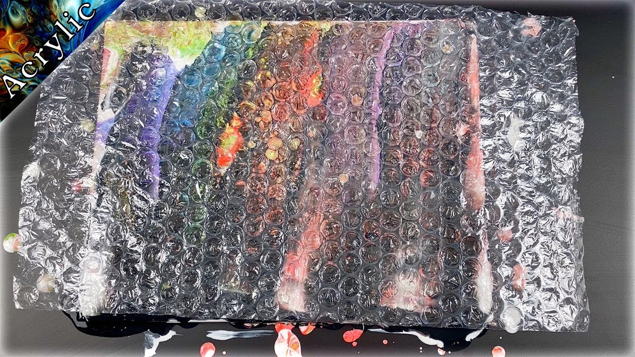 Abstract Floral Painting using Acrylic Pouring & Bubble Wrap