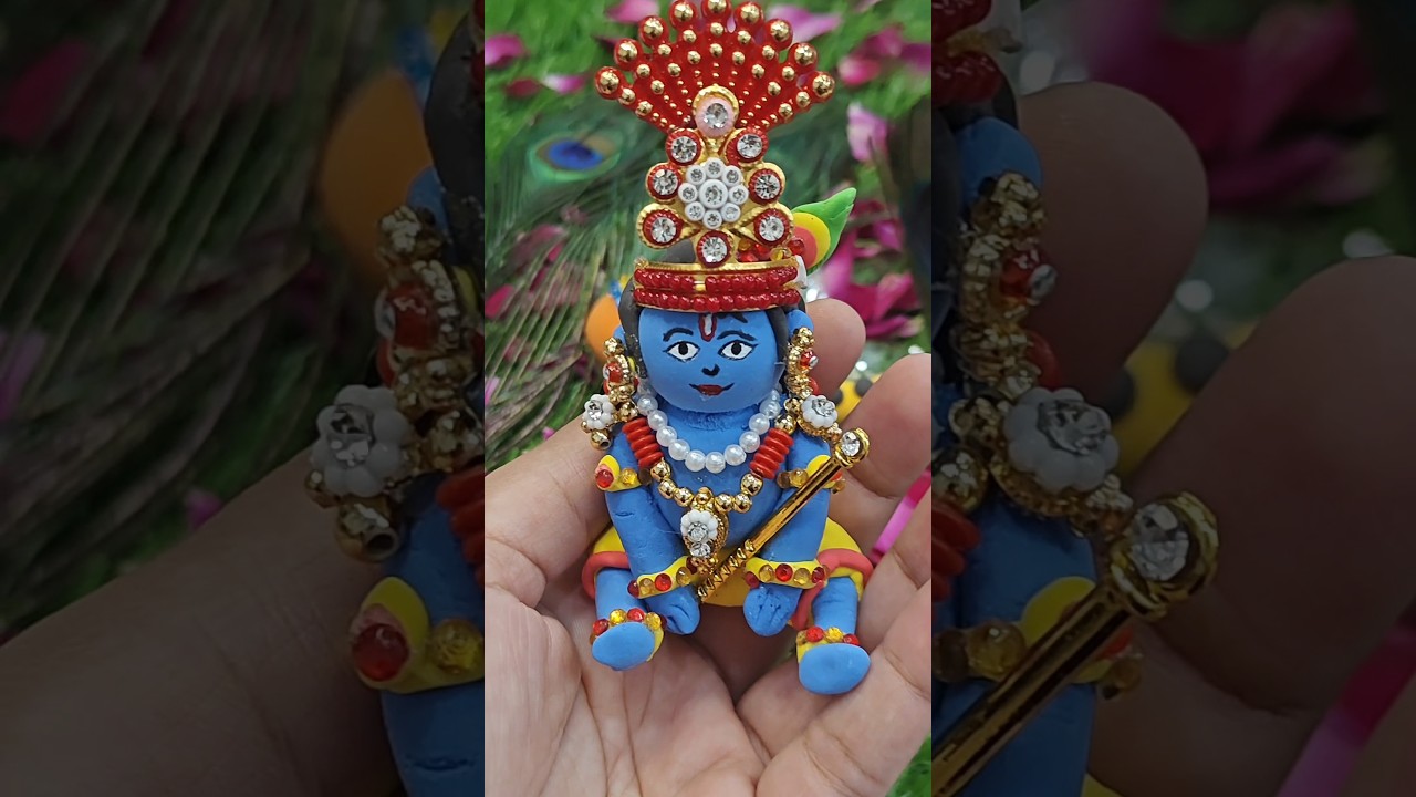 Cute Clay Krishna Ji 🦚 | Janmashtami special Craft l #shorts #trending #art #craft #posca #short