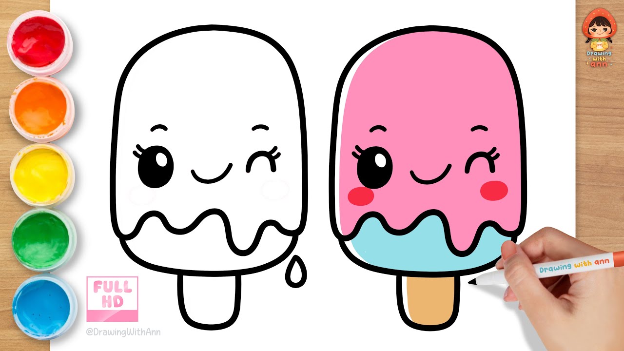 How to Draw a Cute Kawaii Ice Cream | Easy Step by Step Drawing and Coloring for Kids and Toddlers