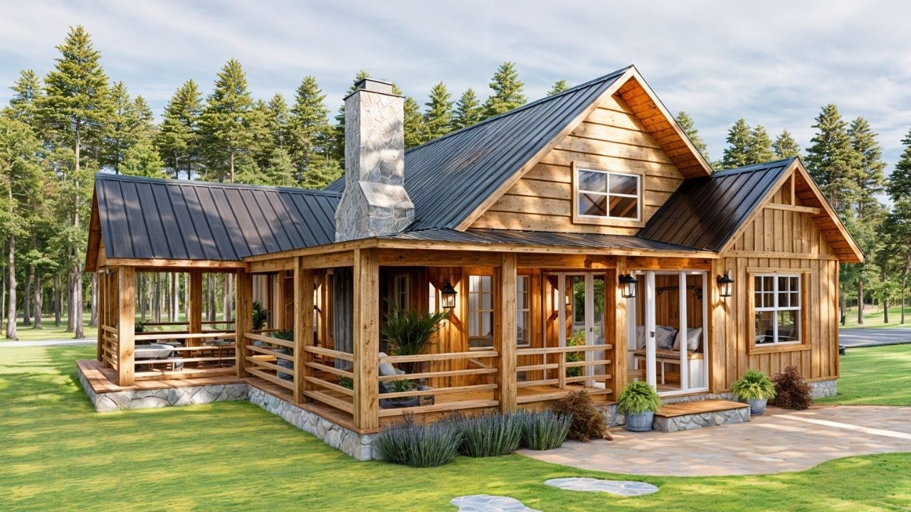 A Cozy Cabin Retreat – Rustic Charm with a Wrap-Around Porch