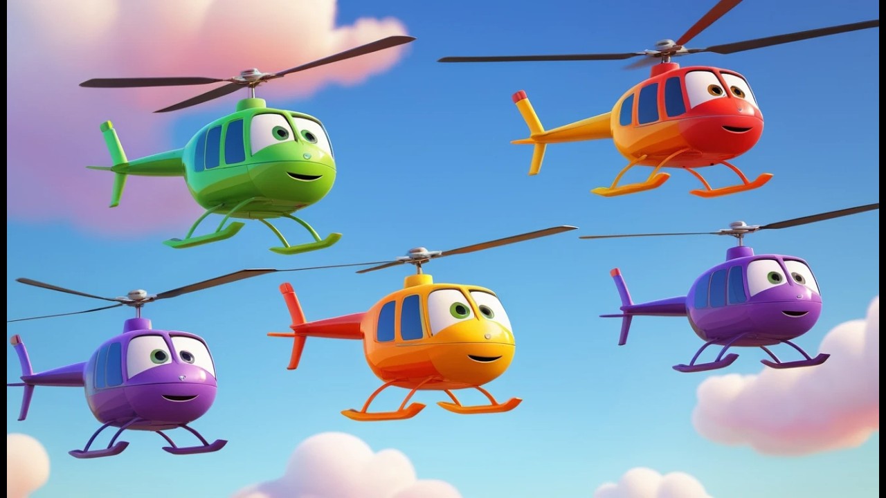 Six Little Toy Helicopters Whirl Whirl Whirl | Flying Songs & Vehicle Rhymes for Kids