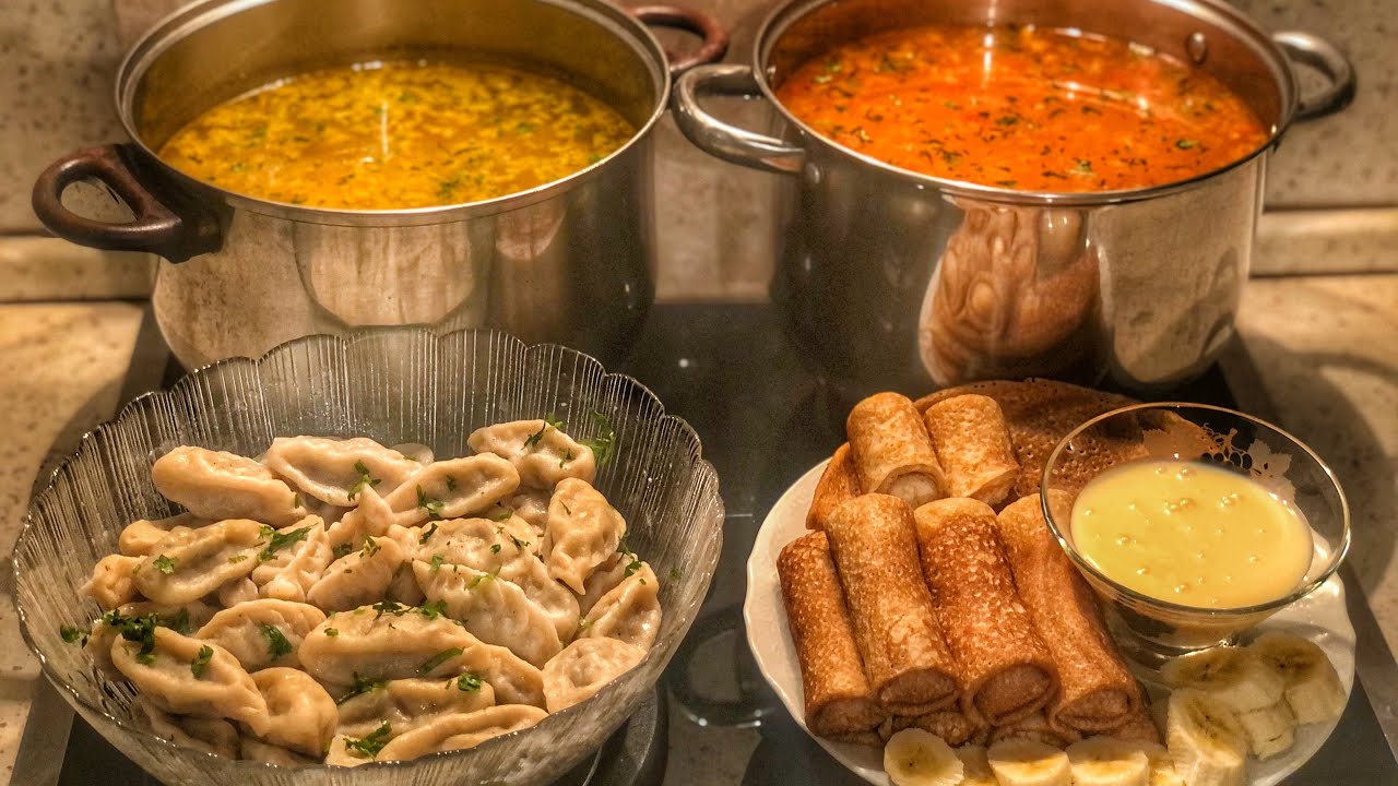 ЗАВТРАК,ОБЕД И УЖИН У МАМЫ😍,КУРЗЕ С МЯСОМ( национ-е блюдо дагестанцев ) БЛИНЧИКИ С НАЧИНКОЙ,2 СУПА