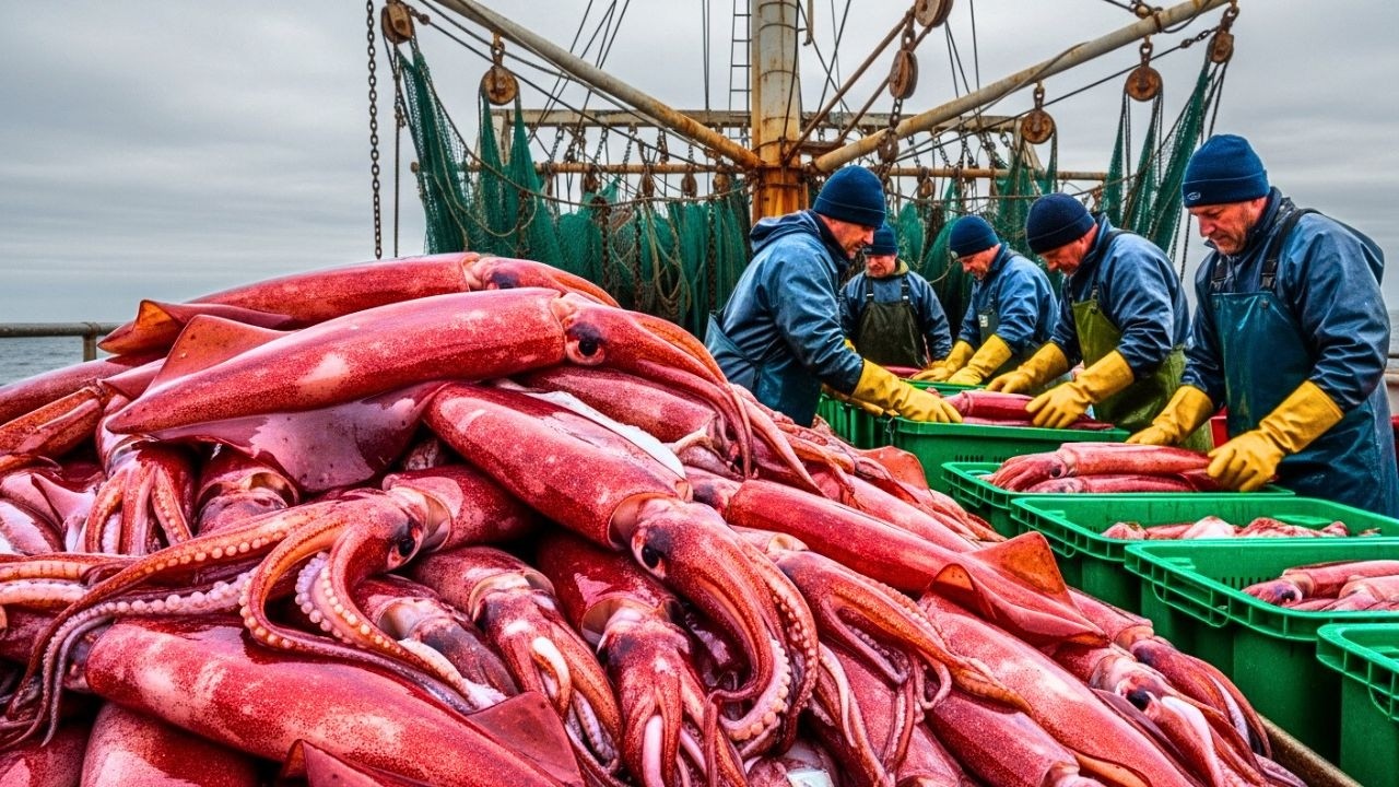 Cómo se Capturan y Procesan TONELADAS de CALAMARES en Fábricas GIGANTES 🦑
