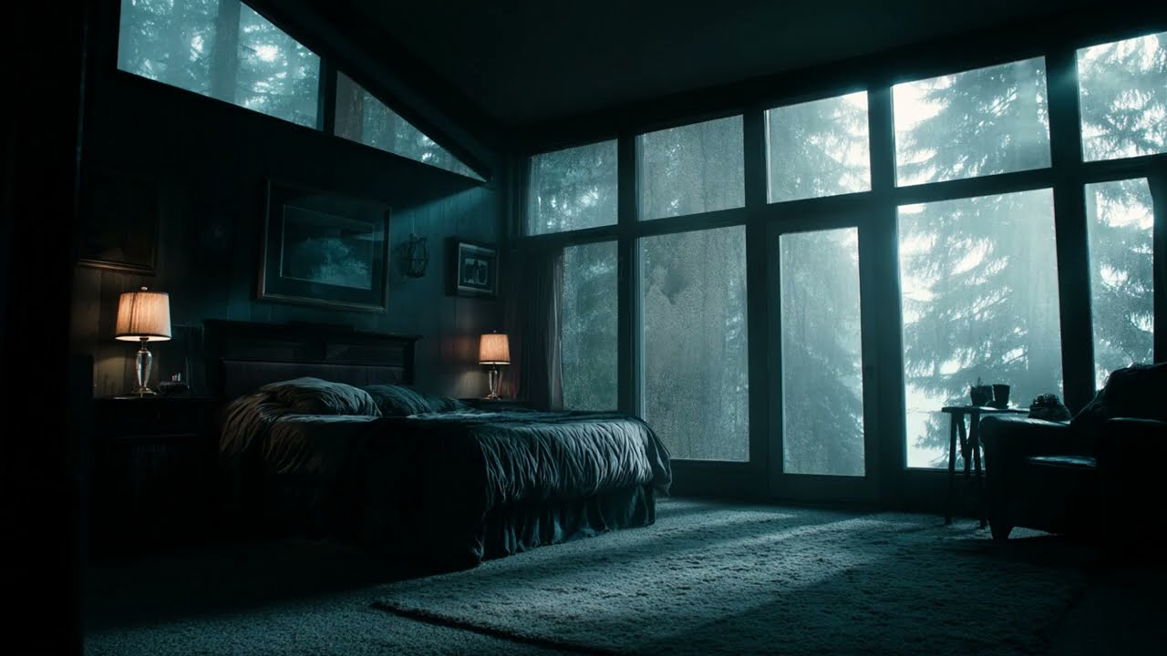 Rain on Window in a Forest Bedroom - Heavy Rainstorm Sounds for Deep Sleep and Meditation