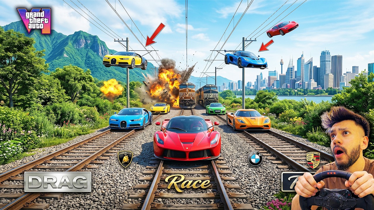 GTA 5 Powerful Super Cars🚀 Vs Train Track🔥 Drag Race GTA 5