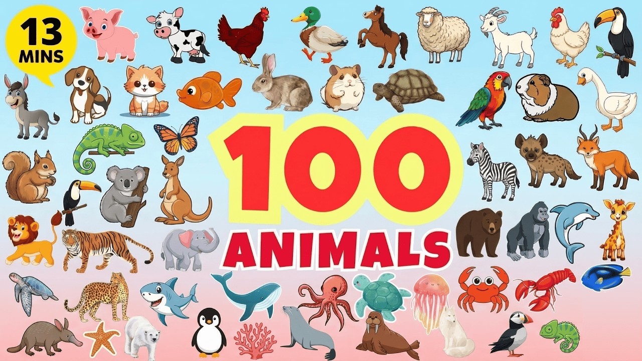 First 100 ANIMALS for Kids - Learn Animal Names - 100 Wild Animals - Early Childhood Education