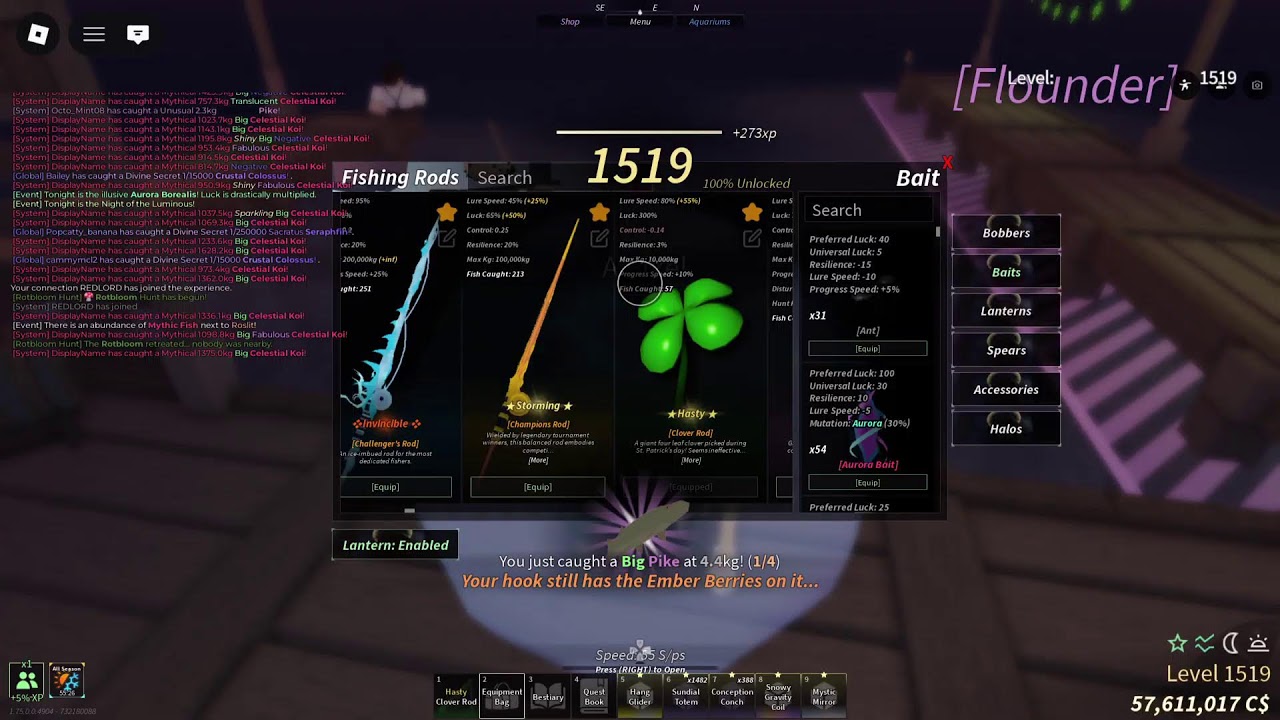 Fisch: Day 107 Grinding for the Mastery & Divine Secret & StPatricks