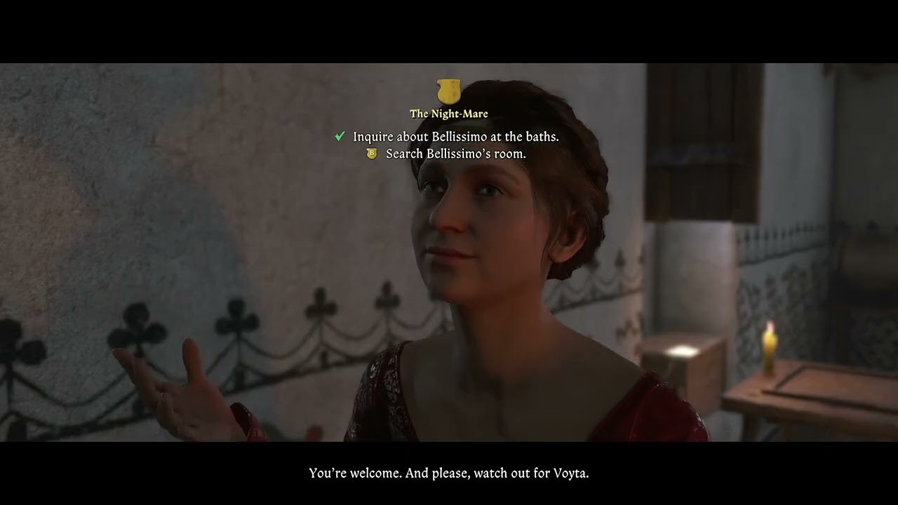 Kingdom Come: Deliverance 2:Xbox Series X: Video 57: tell voyta what you learned at the baths about.