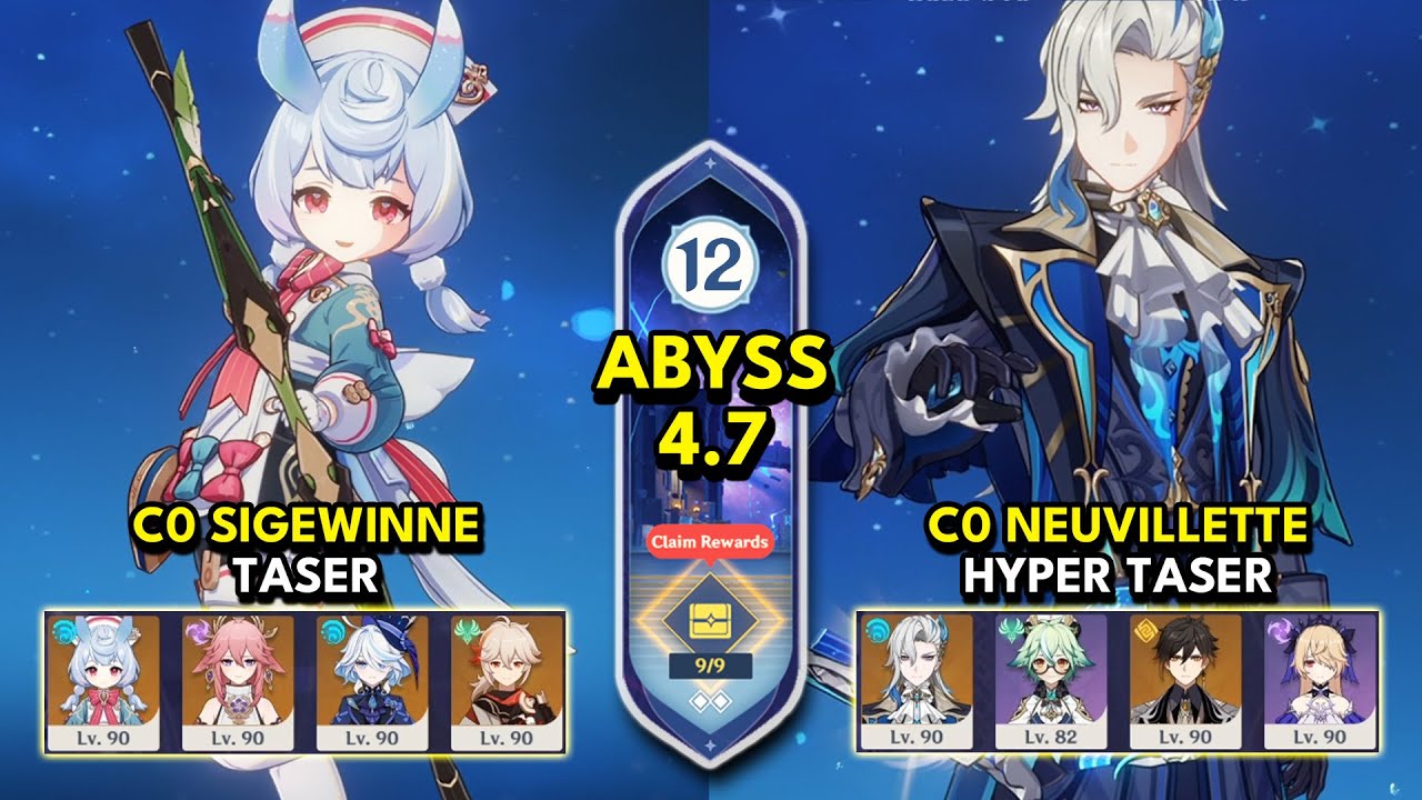 C0 Sigewinne Taser & C0 Neuvillette Hyper Taser | Spiral Abyss 4.7 Floor 12 9 Stars | Genshin Impact
