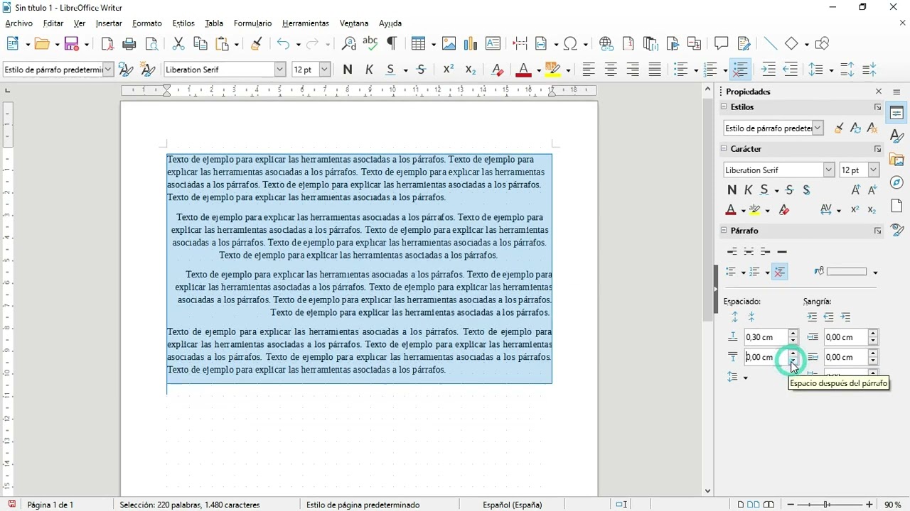 Libreoffice 7.  Writer.  Espaciado e interlineado