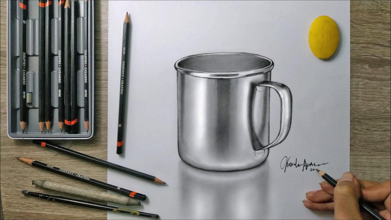 Menggambar Gelas mug simpel dengan Pensil , 3D Realist