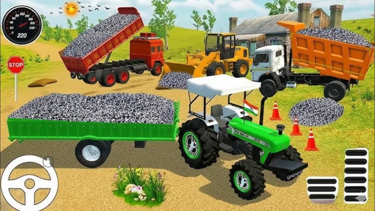 🔥 DRIVE NEW JONDREER AND UNLOADING STONE 🪨🏗️ FROM DUMPER #dumper #tractor #truck #jcb 