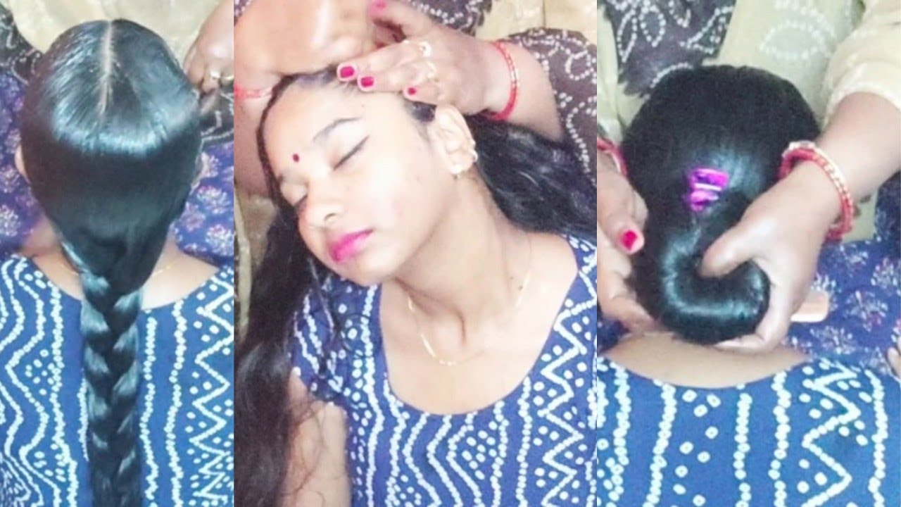 Extreme Hairmassage with mixed oils & Sleek Low buns and Hairstyles look To buy wtsap+91 9154004797