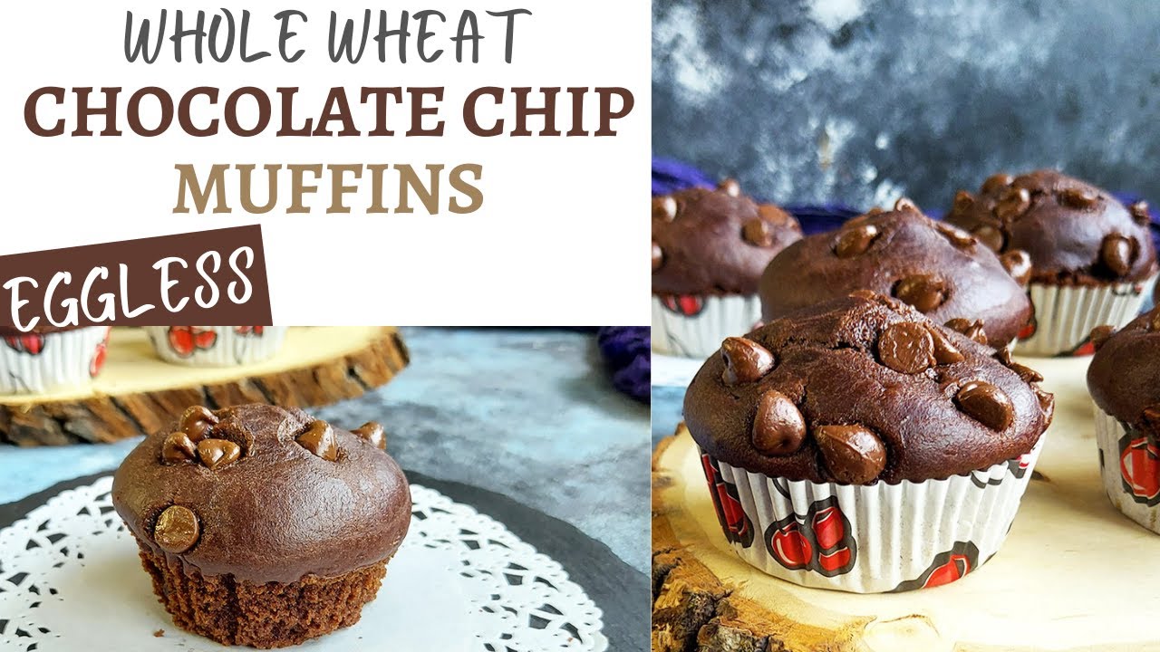 Eggless Whole Wheat Chocolate Chip Muffins | healthy muffins | whole wheat muffins | in hindi