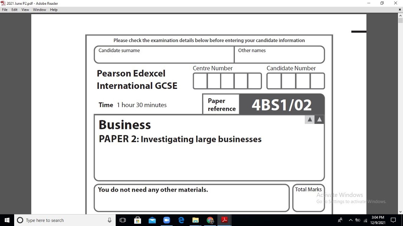 Edexcel IGCSE 2021 JUNE |Investigating Large Businesses | Q3