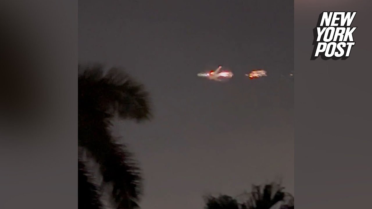 Flaming Atlas Air Boeing cargo plane lights up the sky before making emergency landing in Miami