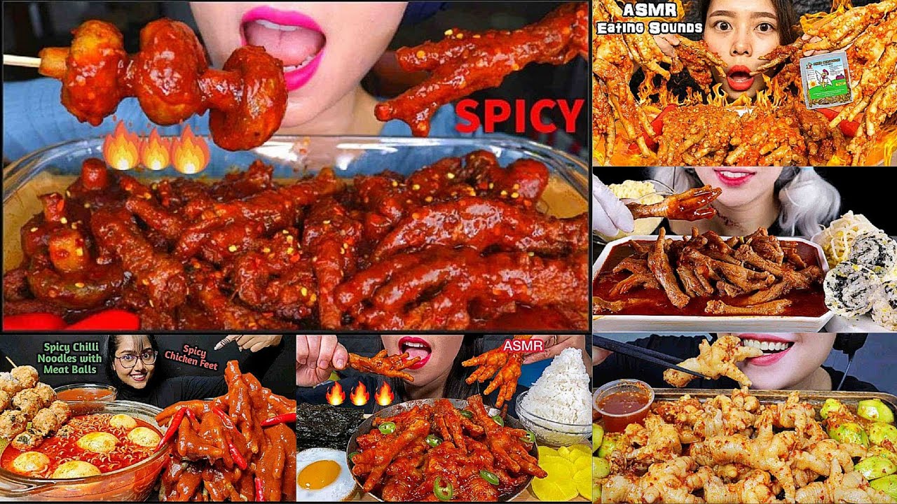 Asmr SPICY CHICKEN FEET|Only Bites|Fast ASMR Mukbang | Spicy Food | X2 Speed | No Talking 🌶️