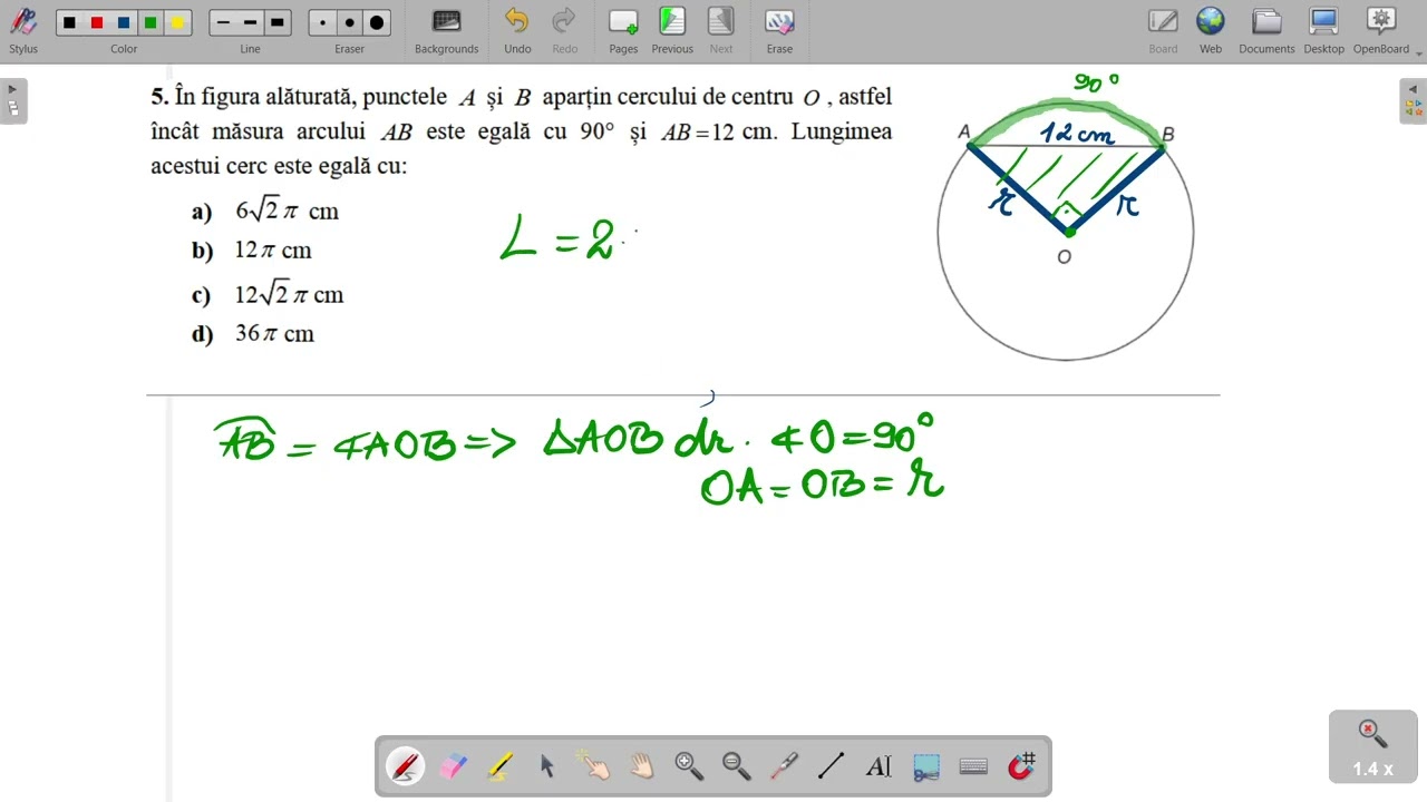 Am aflat lungimea cercului dintr-un arc de 90° și o coardă — truc geometric genial! 🔵📐