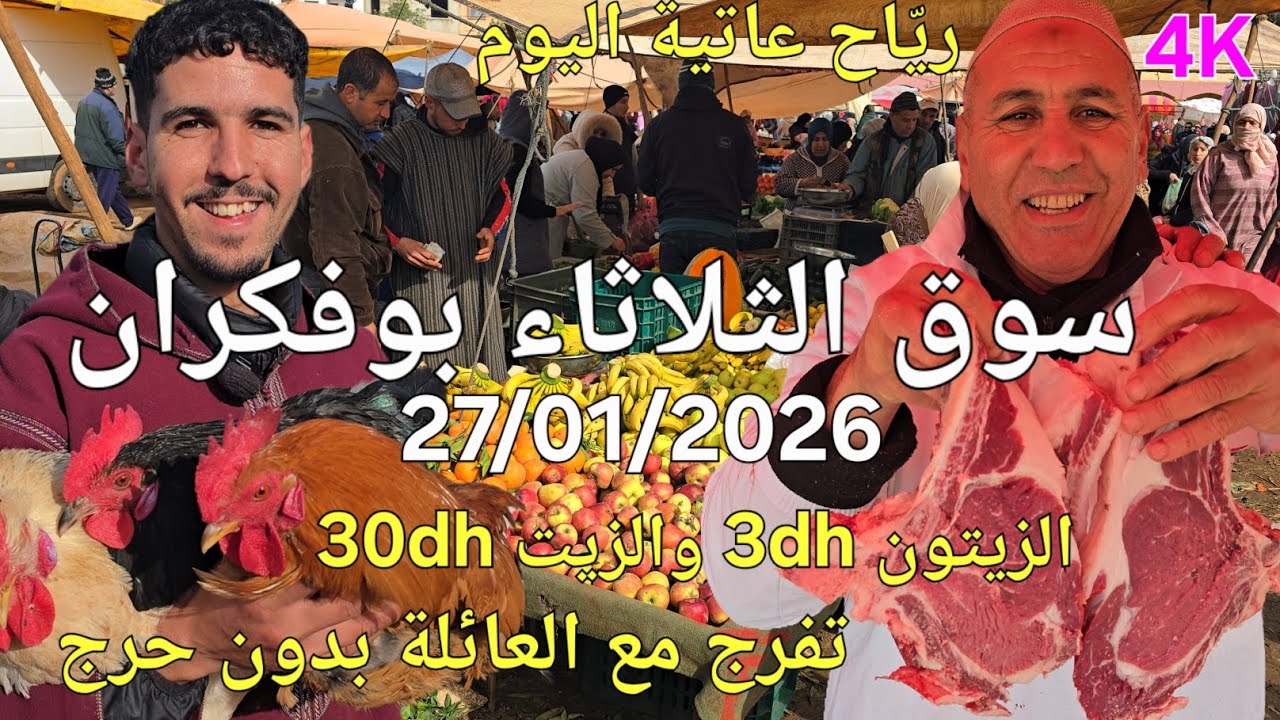 أثمنة الزيتون واللحوم والدجاج والخضر سوق الثلاثاء بوفكران اليوم 27/01/2026