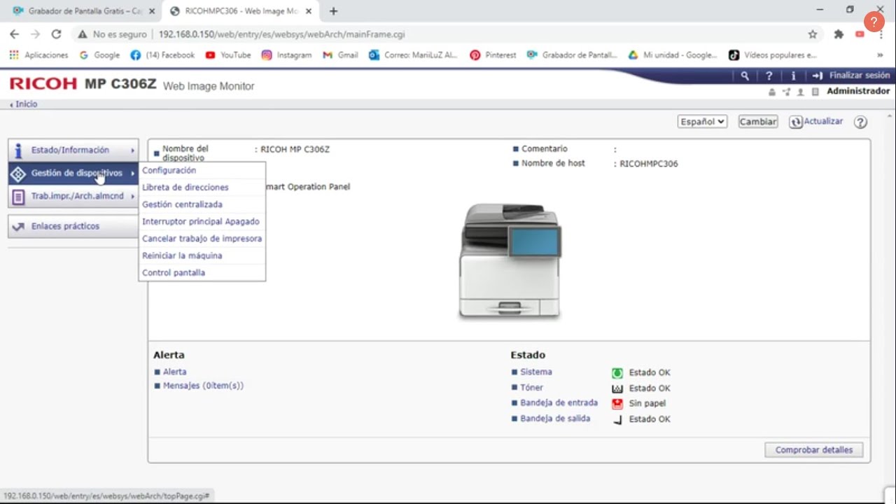 TUTORIAL DE ESCANER |RICOH MPC 306 |CONFIGURACION DE CORREO Y CARPETA DIRECCIONADO A LA PC