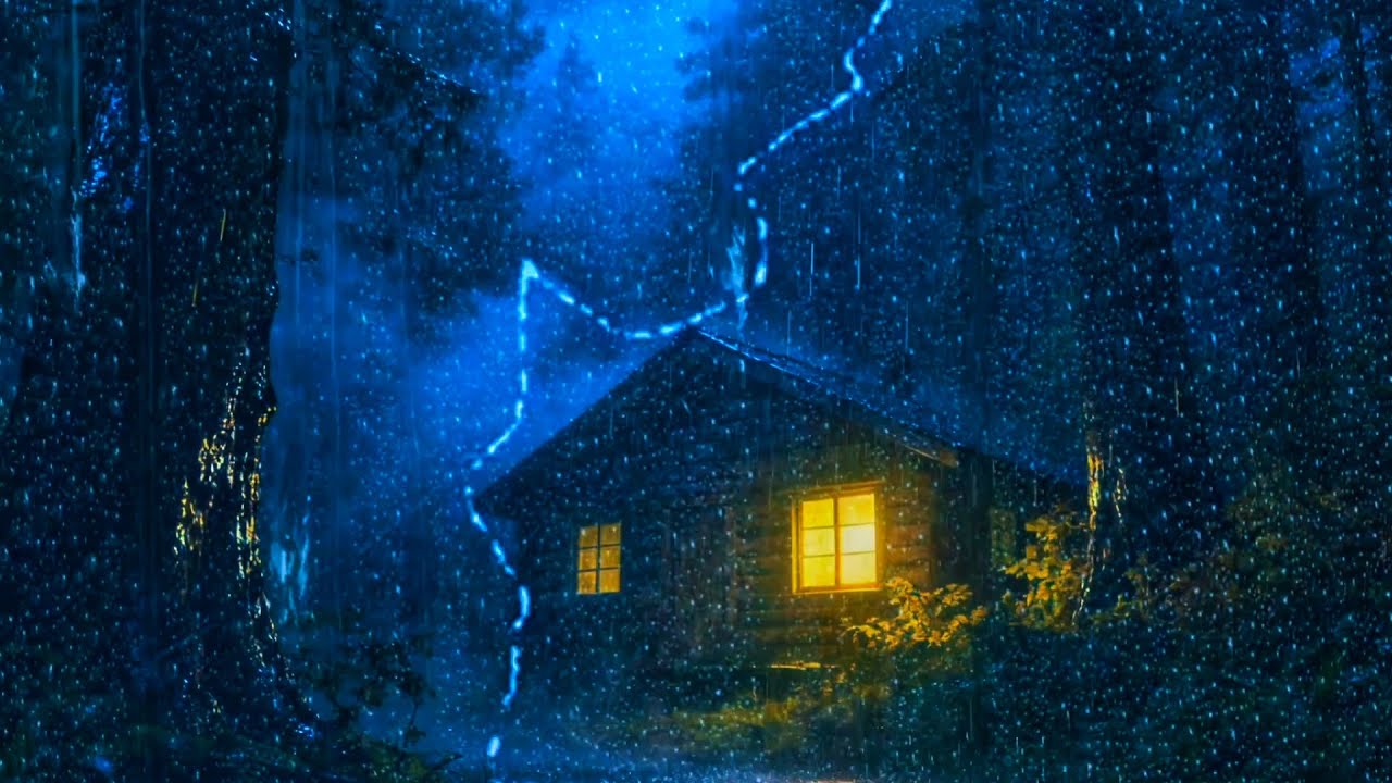 Strong Rainstorm at a Remote Cabin — Thunder Healing Sound for Deep Sleep ⚡🏡