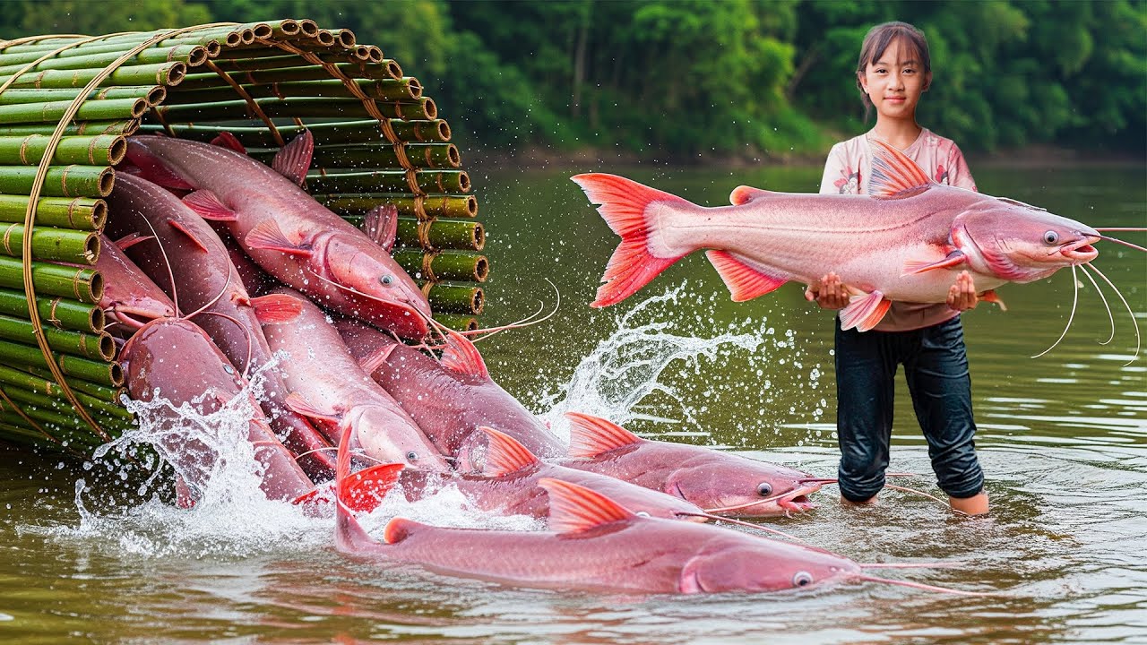 Vietnamese poor girl builds ancient trapping method - harvesting 500+ giant fish | ha thi muon