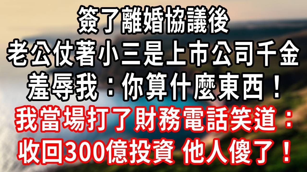 签了离婚协议后，老公仗着小三是上市公司千金，羞辱我：你算什么东西！我当场打了财务电话笑道：收回300亿投资 他人傻了！ #爽文 #大女主 #完结文#情感故事#一口气看完