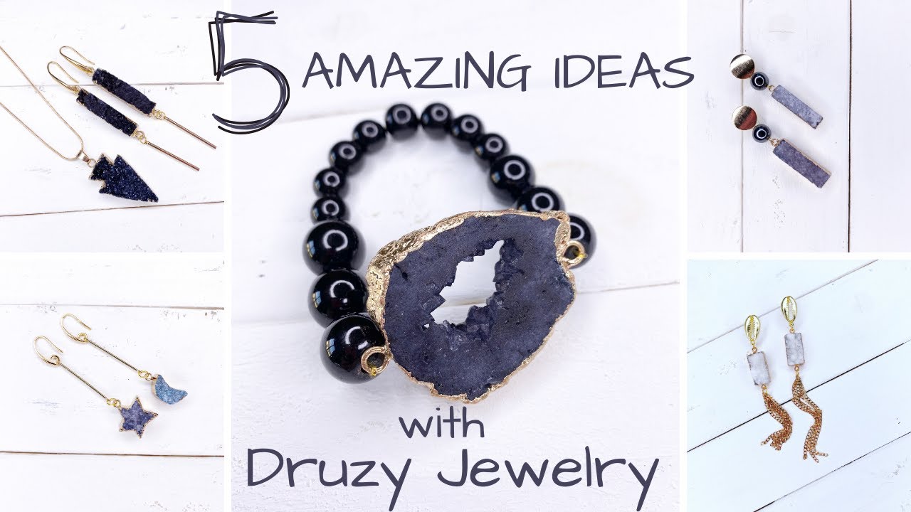5 AMAZING IDEAS IN 5 MINUTES / NATURAL DRUZY JEWELRY / EARRINGS / BRACELETS