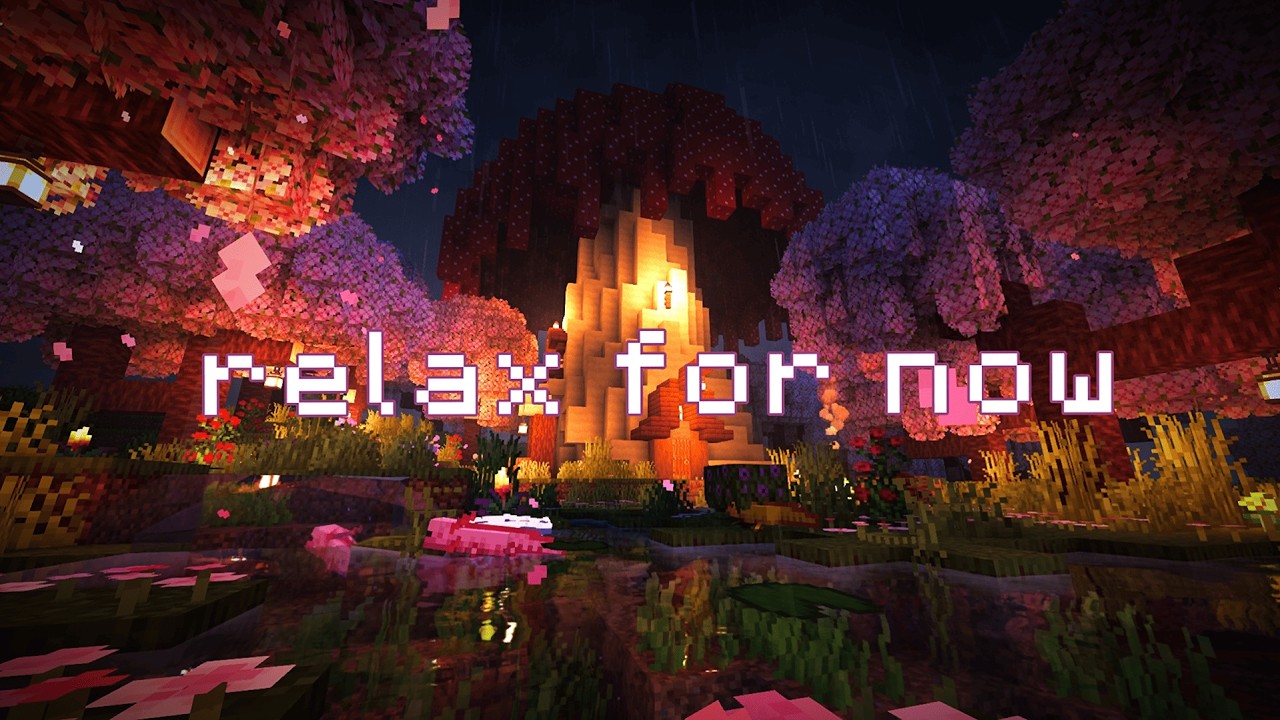 warm glow… (minecraft blossom forest + rain & water ambience)