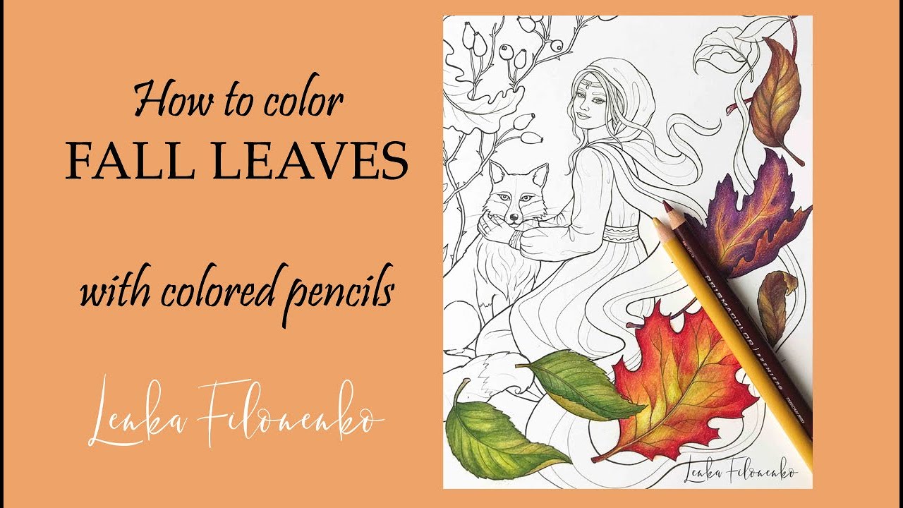 Coloring fall leaves with colored pencils