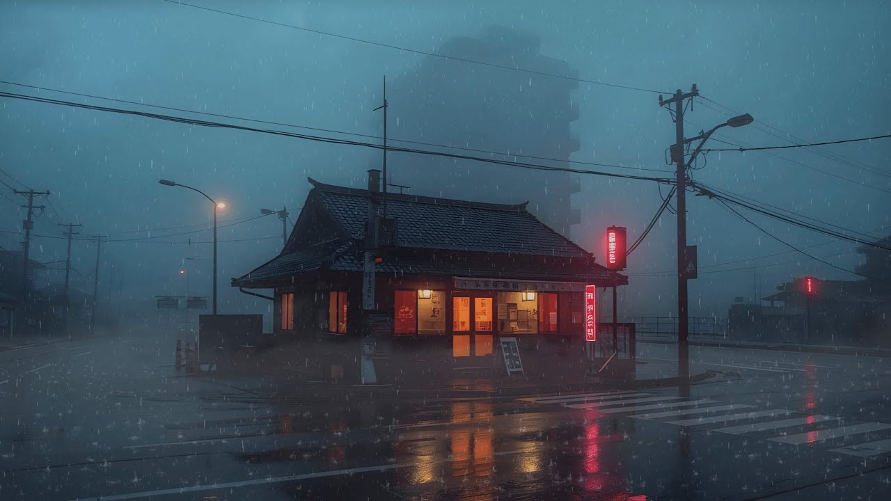 Retro Japanese Nights 🌙 Lo-fi Rain in The Midst of Tokyo's Tranquil Suburbs