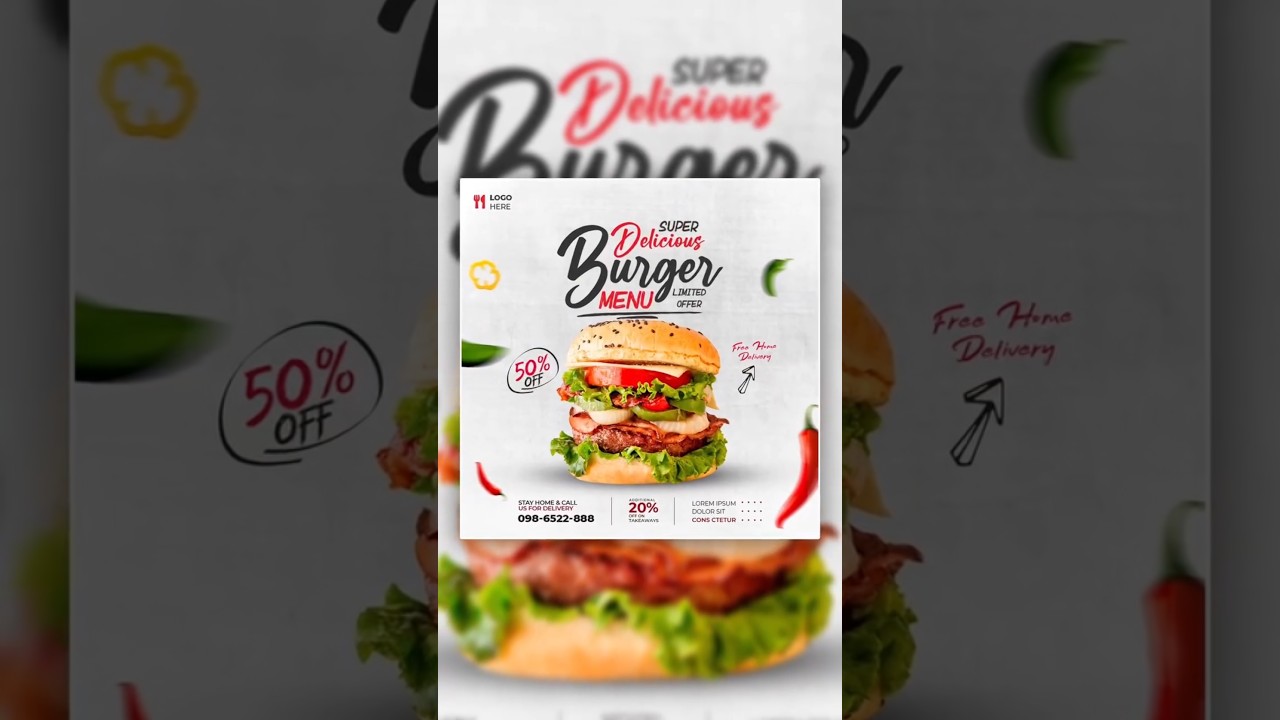 Creative Burger Poster Design in Photoshop | Graphic Design