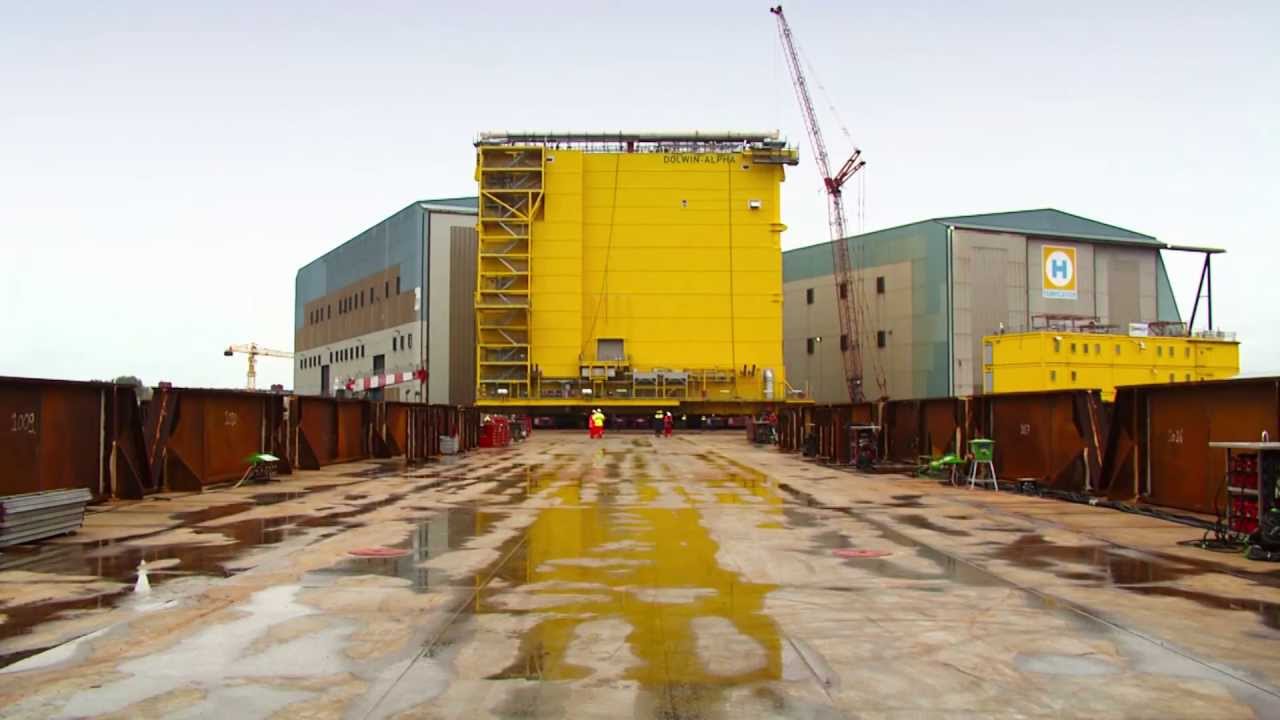 Load out of the DolWin alpha topsides at Heerema's Zwijndrecht yard.