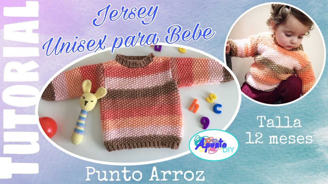 PULLOVER / SWEATER Unisex para BEBE en punto ARROZ Agujas Circulares y Dos Agujas